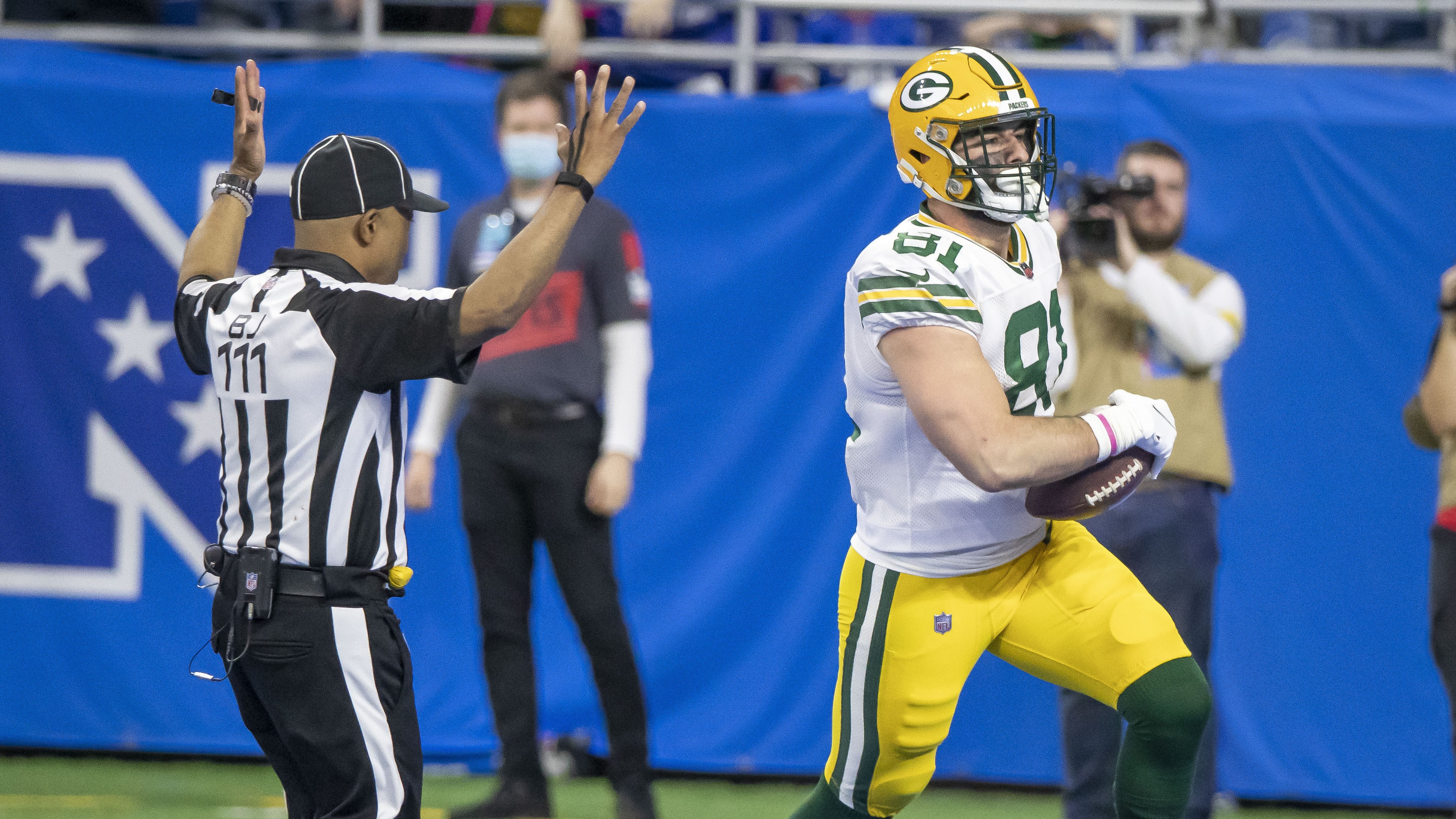 Josiah Deguara scored a 62-yard touchdown at Detroit last season. (Photo by David Reginek/USA Today Sports Images)